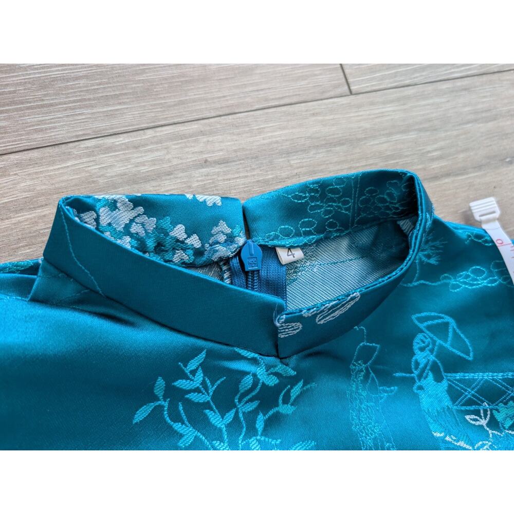 Ao Dai top features a traditional Turquoise Vietnamese pagoda Boys 4 - Picture 3 of 11
